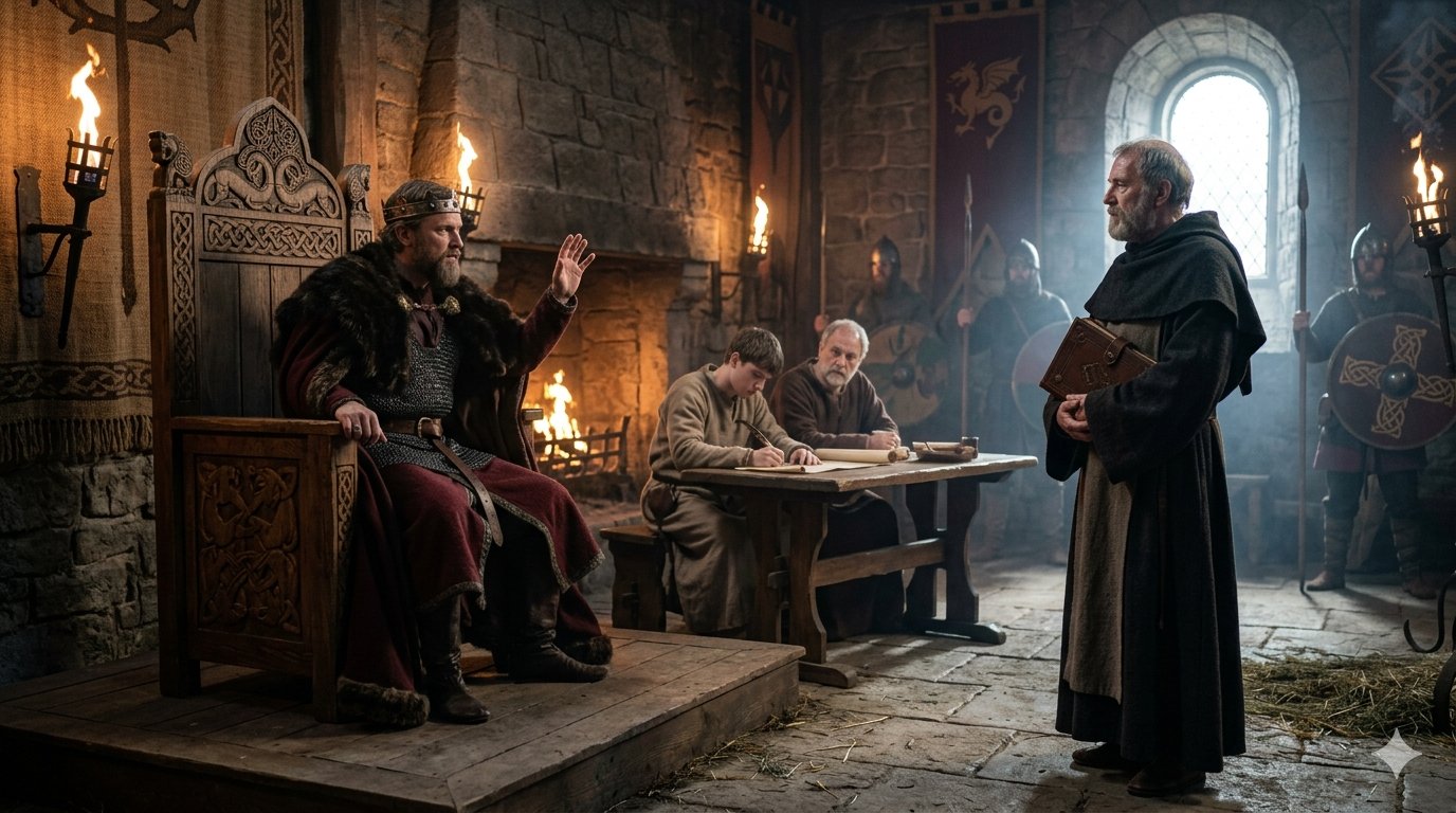 El rey sajón Egberto dicta sentencia contra el obispo Wilfrid de York por su defensa de la barba como tradición apostólica